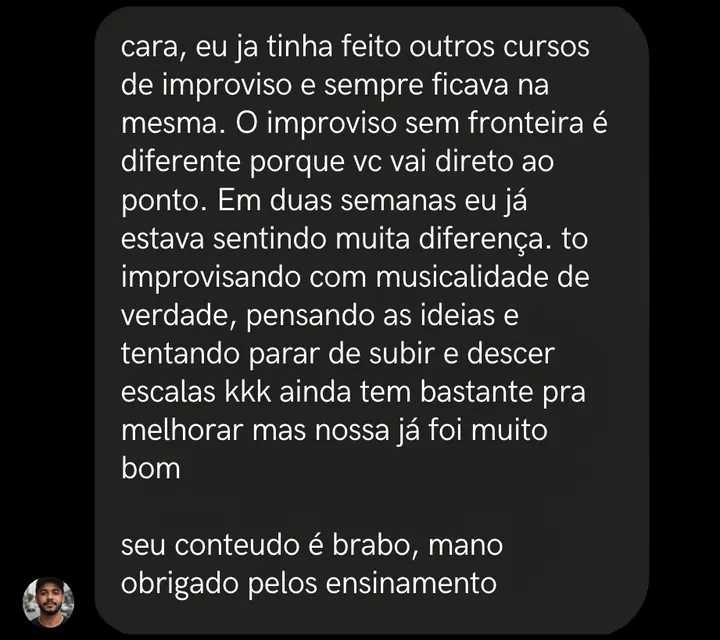 Depoimento de aluno 4 enviado pelo Instagram